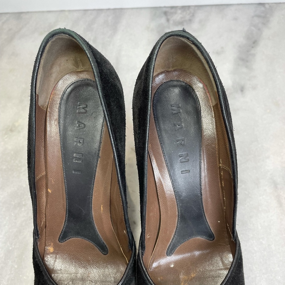 Marni Suede Round Toe Block Heel Platform Pumps - image 4